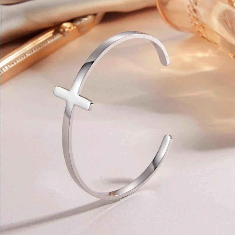 Silver Cross Cuff Bracelet - Women's Silver Tone Bracelet